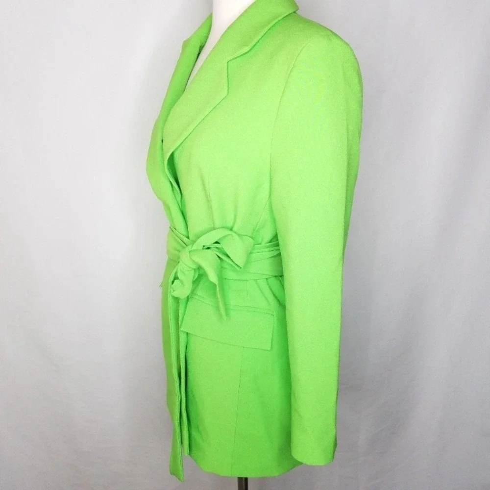 Asos Design wrap belted suit blazer‎ pop green neon size 4 double breasted new - Picture 3 of 15